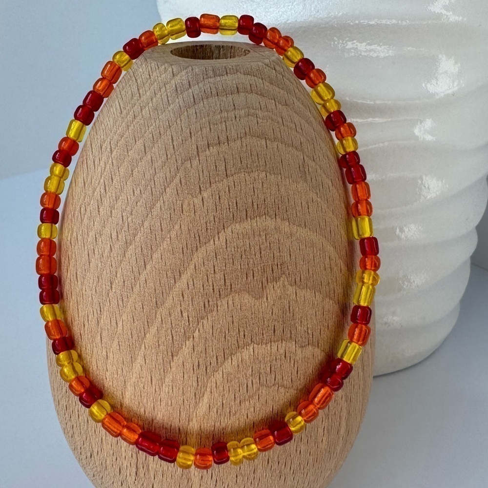 Stretch Beaded Anklet in Red Yellow & Orange   Size 9”